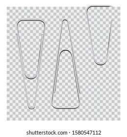 Vector set of silver paper clip on background. 