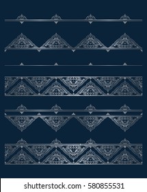 Vector set of silver vignettes and borders for design template. Ornate decor for invitations, greeting cards, certificate, thank you message.