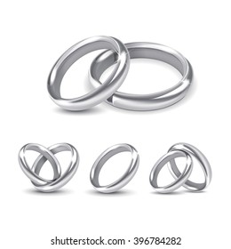 Vector Set of Silver Wedding Rings Isolated on White Background