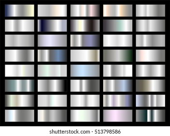 Vector set of silver (white gold, platinum or iron) gradients. Big collection of silver squares 