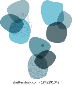 Vector set : simple abstract free forms in blue and gray colors with graphic texture. Minimalism, overlay, flat design. Elements for print , card, poster.