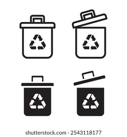 Vector Set Of Simple Bin With Recycle Icons