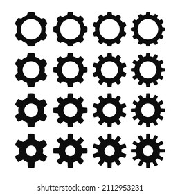Vector set of simple black cog wheel symbols. From six point to twelve cog wheels icon collection