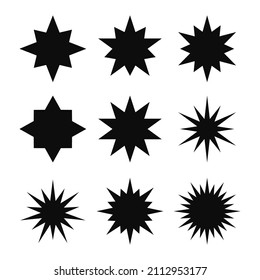 Vector set of simple black double star starburst symbols. Various double stars icon collection