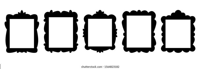 Vector set of simple black emply vintage cartoon picture frames isolated on white