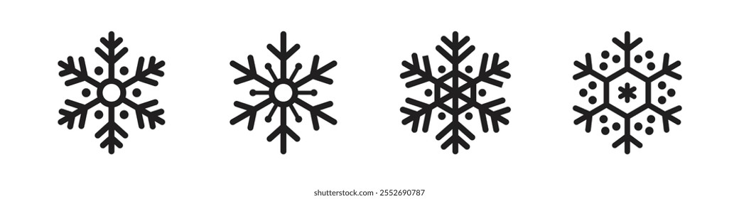 Vector Set Of Simple Black Snowflake Icons. Snowflake Symbols