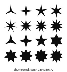 Vector set of simple black stars symbols. From three point to eight point stars icon collection