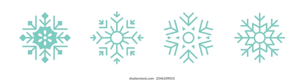 Vector Set Of Simple Blue Snowflake Icons. Snowflake Symbols