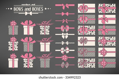 Vector set of simple bows and gift boxes