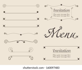 Vector set of simple calligraphic design elements, page dividers and decoration