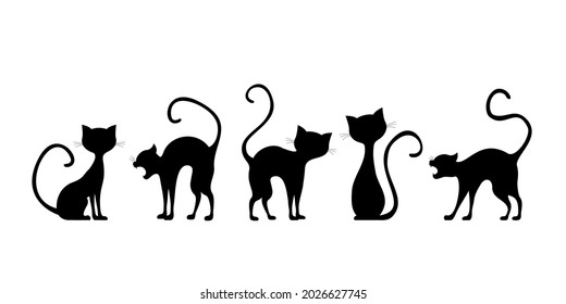 Vector set with simple cat silhouettes on white.