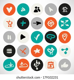 Vector set of simple flat round web icons