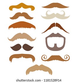 Vector set of simple flat silhouettes of mustaches.