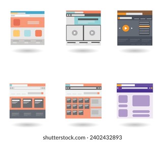 Vector set of simple flat website templates icons on white background