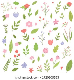 Vector set of simple flowers. Collection of decorative modern elements.