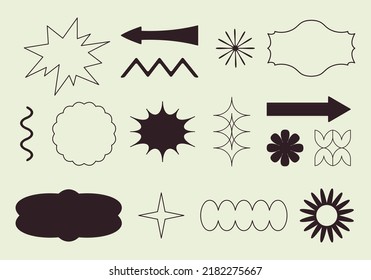 Vector set of simple geometric design elements in minimalist style. Patches, arrows, stickers, icons, symbols, badges template for branding, social media, artisan product, print, packaging, logo