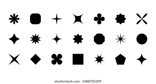 Conjunto de Vector de Formas geométricas simples, siluetas aisladas sobre fondo blanco. colección Abstractas de Elementos retro. 