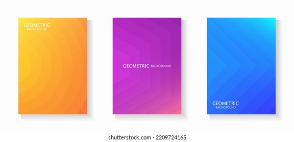 Vector set of simple gradient geometric backgrounds in vibrant colors. For book cover, notebook cover, brochure, poster, flyer, web banner, etc.