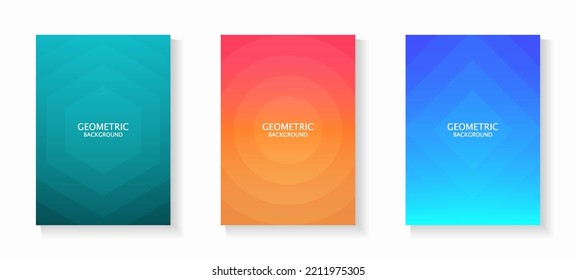 Vector set of simple gradient geometric backgrounds in vibrant colors. For book cover, notebook cover, brochure, poster, flyer, web banner, etc.