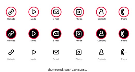 Vector set of simple graphic color icon isolated on white background. Collection of different type of icon design. Line art style design for mobile app, application, web, site, interface