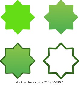 Vector set of simple green stars symbols with eight point stars icon collection