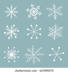 Vector set of simple hand drawn snowflakes.