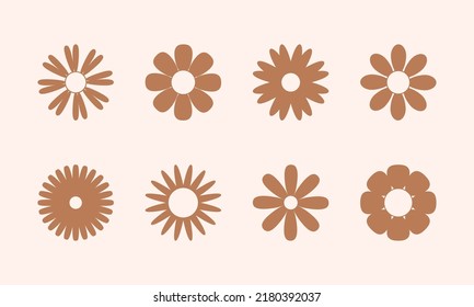 Vector set of simple hippie style boho flower icons, symbols. Abstract design element templates in modern minimalist style for branding, social media, artisan product, print, packaging, logo, sticker