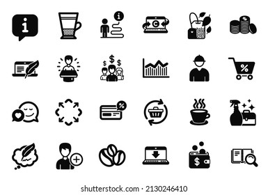 Vector Set Of Simple Icons Related To Cashback, Mint Bag And Cleanser Spray Icons. Internet Downloading, Dating And Copyright Chat Signs. Copywriting Notebook, Money Diagram And Search Book. Vector