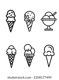 Vector set of simple linear icons. Ice cream logo, set of ice cream icons, such as parfait, frozen yogurt, ice cream sundae, vanilla, chocolate