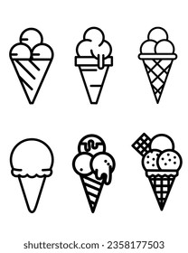 Vector set of simple linear icons. Ice cream logo, set of ice cream icons, such as parfait, frozen yogurt, ice cream sundae, vanilla, chocolate
