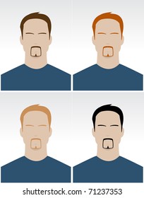 Vector set of simple male faces with different hair color for documents