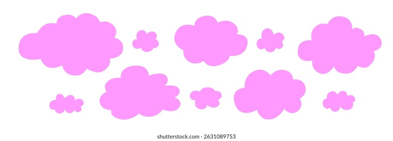 Vector set of simple pink clouds vector illustration. Fun and minimal cloud collection for children’s designs and backgrounds.