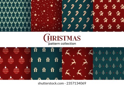 Vector Set of simple Seamless Christmas and New Year`s patterns. Winter and Christmas elements on a dark background. Wrap for gifts.  