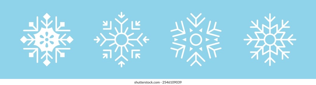 Conjunto Vetorial De Ícones Simples De Floco De Neve. Símbolos de flocos de neve