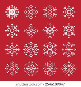 Conjunto Vetorial De Ícones Simples De Floco De Neve. Coleção de Ícones do Floco de Neve