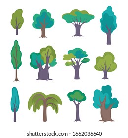 Vector set of simple stylized trees