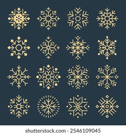 Vector Set Of Simple Yellow Snowflake Icons. Snowflake Icon Collection