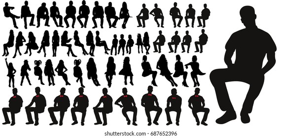 Vector, set of sitting men women silhouettes