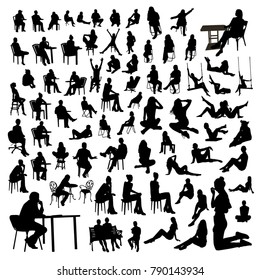 Vector Set Of Sitting People Silhouettes