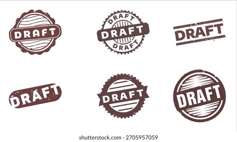 Conjunto de Vector de seis sellos de goma de borrador de grunge marrón