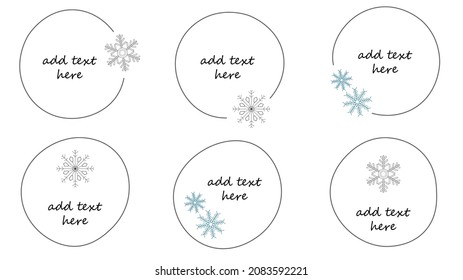 Vector set of six creative winter backgrounds with copy space for text. Snowflakes, holiday. Design templates for social media graphics.