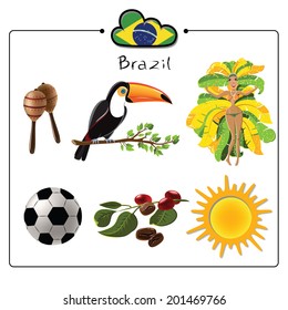 Vector set of six cultural brazilian symbols. Brazil. Vector illustration