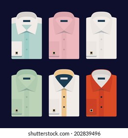 Vector set of six different dress shirts with cuff links 