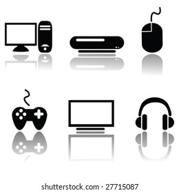 Vector set of six different icons related to videogame theme