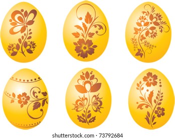Vector set of six Easter golden eggs