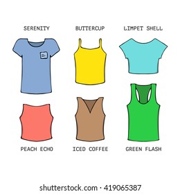 Vector set with six elements of clothes: shirts and tops