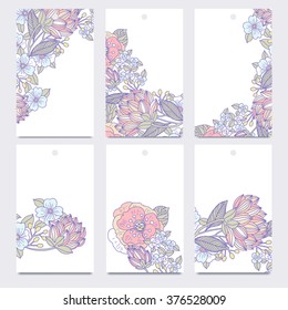 vector set of six labels with hand drawn  floral elements