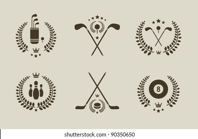 Vector set of six professional sport emblems