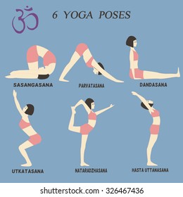 Vector Set Six Yoga Poses Collection Stock Vector (Royalty Free ...