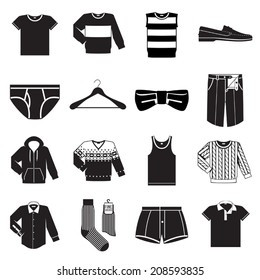 Vector set of sixteen different black men wear (fashion) icons on white background 